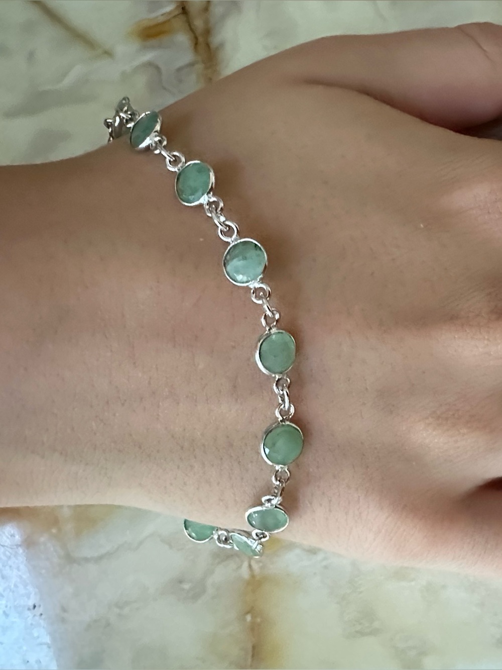 925 Sterling Silver Green emerald Stone  Bracelet
